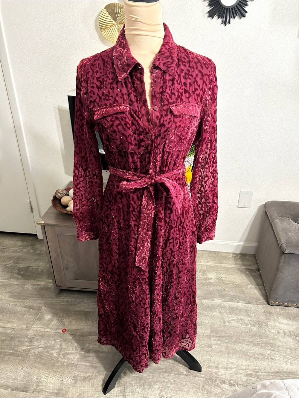 Stunning Velvet Textured Tie-Waist coat dress